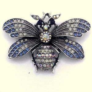 New Cute 3D Rhinestone Insect Blue AB Moth Butterfly Bee Brooch Pin 2.5" Retro